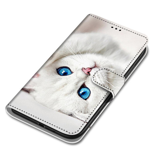 OPPO A54 5G / A74 5G / A93 5G / A93s 5G Coloured Drawing Cross Texture Horizontal Flip PU Leather Case with Holder & Card Slots & Wallet & Lanyard(White Kitten)