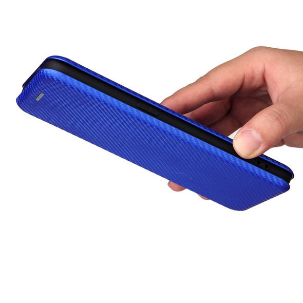 Carbon Fiber Texture Magnetic Horizontal Flip TPU + PC + PU Leatherette Case with Card Slot - OPPO Reno6 Z(Blue)