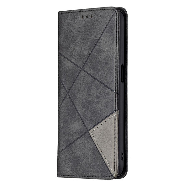 OPPO Realme 8 5G / V13 Rhombus Texture Horizontal Flip Magnetic Leather Case with Holder & Card Slots(Black)