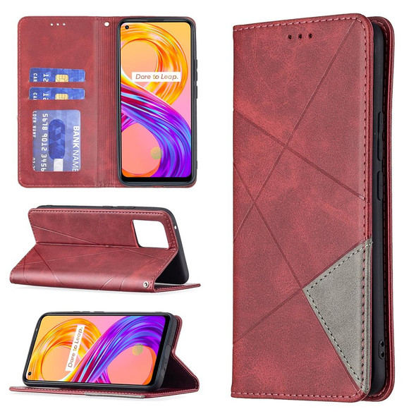 OPPO Realme 8 / 8 Pro Rhombus Texture Horizontal Flip Magnetic Leather Case with Holder & Card Slots(Red)