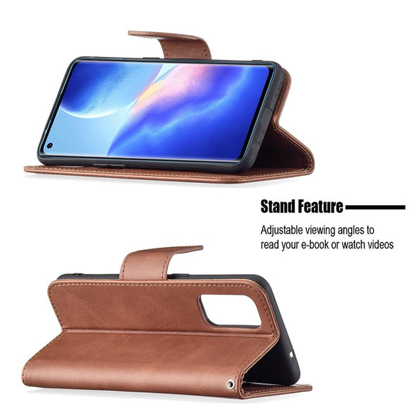 OPPO Reno5 5G Retro Lambskin Texture Pure Color Horizontal Flip PU Leather Case with Holder & Card Slots & Wallet & Lanyard(Brown)