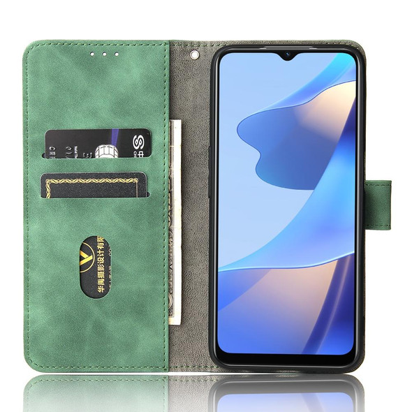 OPPO A16 Solid Color Skin Feel Magnetic Buckle Horizontal Flip Calf Texture PU Leather Case with Holder & Card Slots & Wallet(Green)