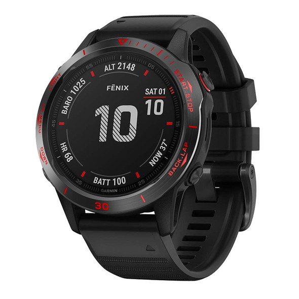 Garmin Fenix 6/6 Pro/ 6 Sapphire Smart Watch Steel Bezel Ring, A Version(Black Ring Red Letter)