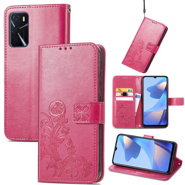 OPPO A16 / A16e Four-leaf Clasp Embossed Buckle Leather Phone Case(Magenta)