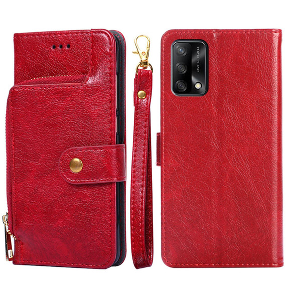 OPPO F19 / A74 Zipper Bag PU + TPU Horizontal Flip Leather Case with Holder & Card Slot & Wallet & Lanyard(Red)