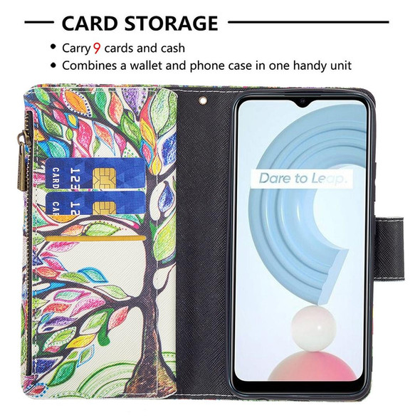 OPPO Realme C21/C20 Colored Drawing Pattern Zipper Horizontal Flip Leather Case with Holder & Card Slots & Wallet(Big Tree)
