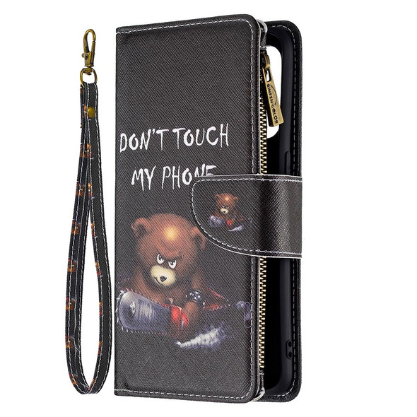 OPPO Reno5 5G Colored Drawing Pattern Zipper Horizontal Flip Leather Case with Holder & Card Slots & Wallet(Bear)