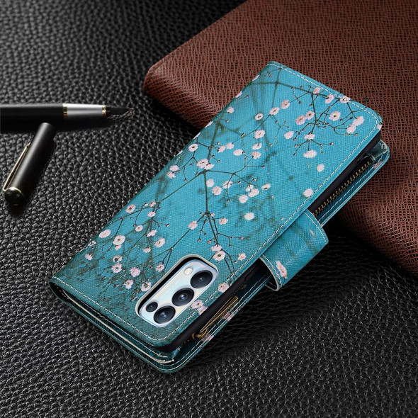 OPPO Reno5 Pro 5G Colored Drawing Pattern Zipper Horizontal Flip Leather Case with Holder & Card Slots & Wallet(Plum Blossom)