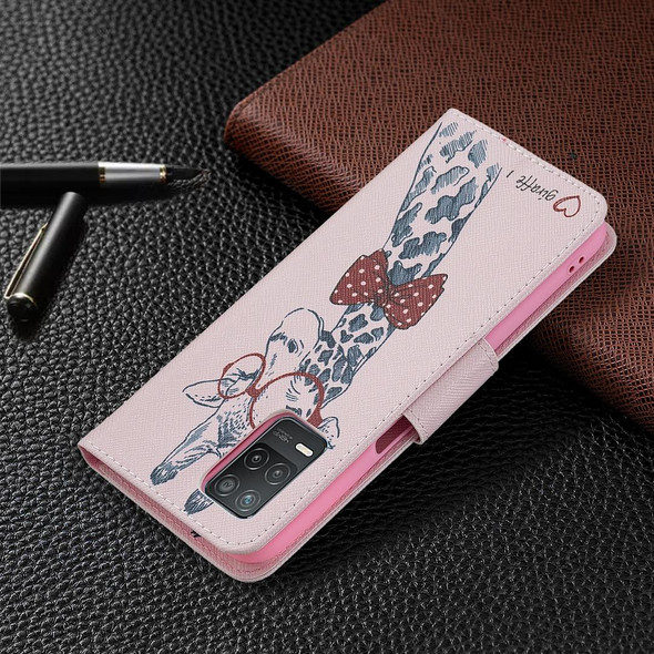 OPPO Realme 8 5G / Realme V13 Colored Drawing Pattern Horizontal Flip Leather Case with Holder & Card Slots & Wallet(Deer)