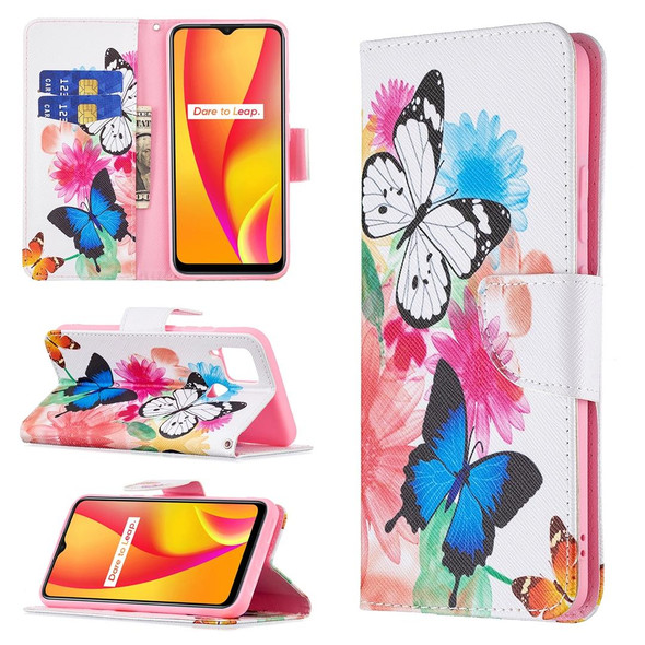 OPPO Realme C15 / C12 / C25 Colored Drawing Pattern Horizontal Flip Leather Case with Holder & Card Slots & Wallet(Butterflies)