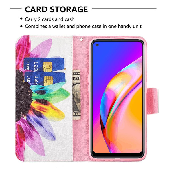 OPPO A94 5G / Reno5 Z 5G / F19 Pro+ Colored Drawing Pattern Horizontal Flip Leather Case with Holder & Card Slots & Wallet(Sun Flower)