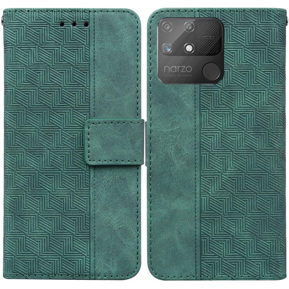 OPPO Realme Narzo 50A Geometric Embossed Leather Phone Case(Green)