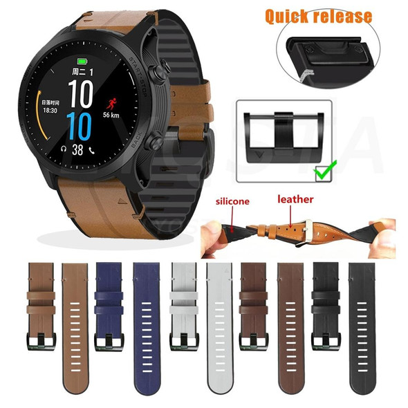 Garmin Fenix 7X Silicone + Leather Quick Release Watch Band(Brown)