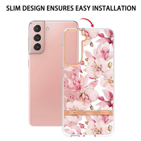 Samsung Galaxy S21 5G Flowers and Plants Series IMD TPU Phone Case(Pink Gardenia)