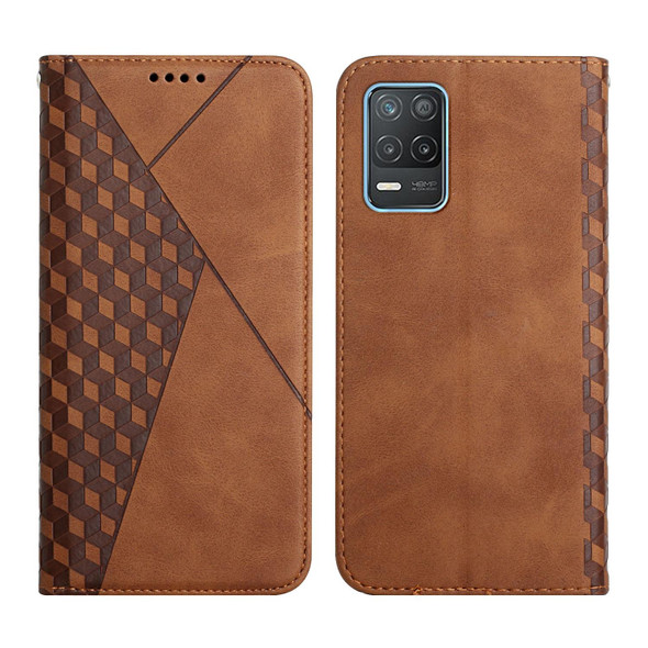 OPPO Realme V13 5G / Realme 8 5G Diamond Pattern Splicing Skin Feel Magnetic Horizontal Flip Leather Case with Card Slots & Holder & Wallet(Brown)