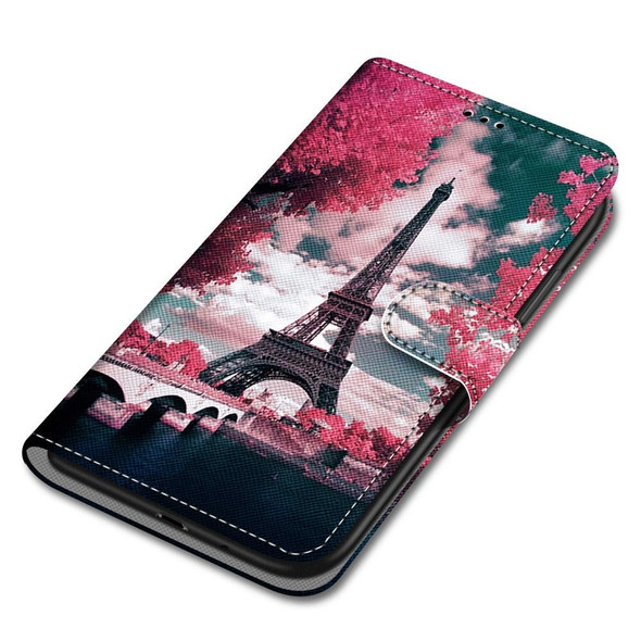 OPPO A54 5G / A74 5G / A93 5G / A93s 5G Coloured Drawing Cross Texture Horizontal Flip PU Leather Case with Holder & Card Slots & Wallet & Lanyard(Pink Flower Tower Bridge)