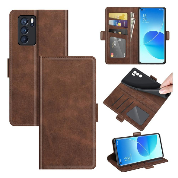 OPPO Reno6 Pro 5G Dual-side Magnetic Buckle Horizontal Flip Leather Case with Holder & Card Slots & Wallet(Brown)