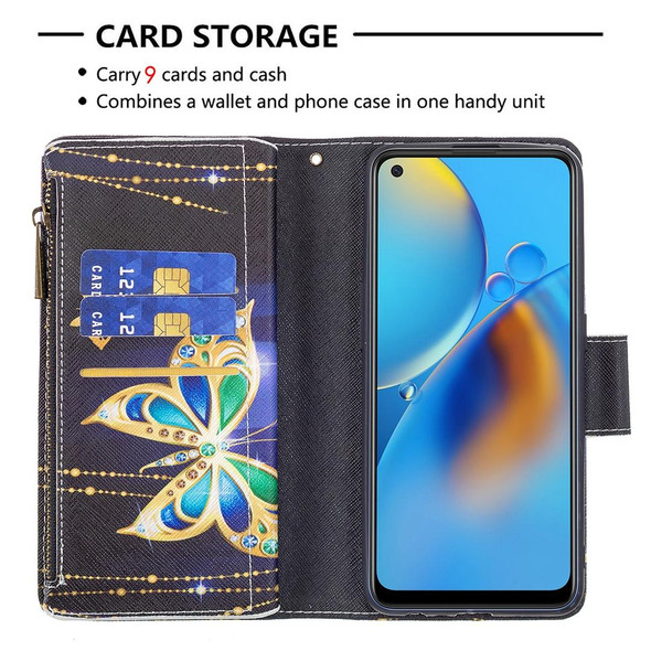 OPPO A74 4G/F19 4G Colored Drawing Pattern Zipper Horizontal Flip Leather Case with Holder & Card Slots & Wallet(Big Butterfly)