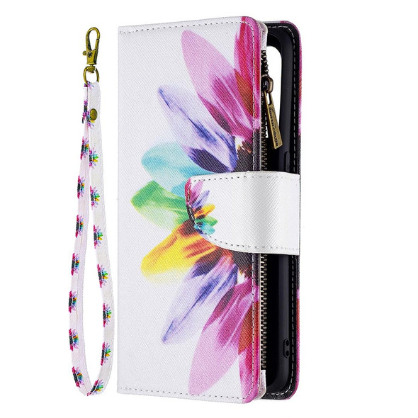 OPPO Reno5 5G Colored Drawing Pattern Zipper Horizontal Flip Leather Case with Holder & Card Slots & Wallet(Sun Flower)