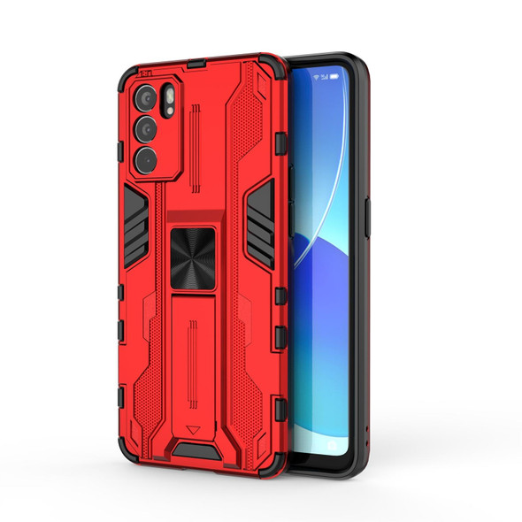 OPPO Reno6 Pro 5G Supersonic PC + TPU Shock-proof Protective Case with Holder(Red)