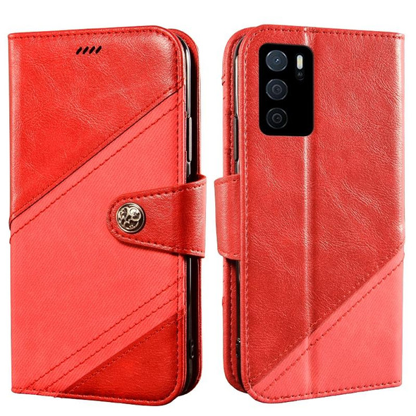 OPPO A16 Contrast Color Splicing Retro Texture Horizontal Flip PU Leather Case with Card Slots & Holder & Wallet(Red)