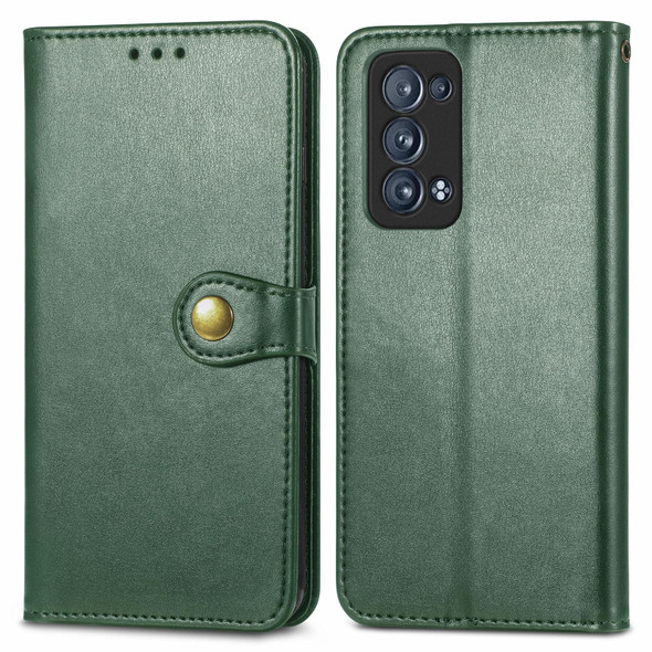 OPPO Reno6 Pro + Solid Color Leather Buckle Phone Case with Lanyard & Photo Frame & Card Slot & Wallet & Stand Function(Green)