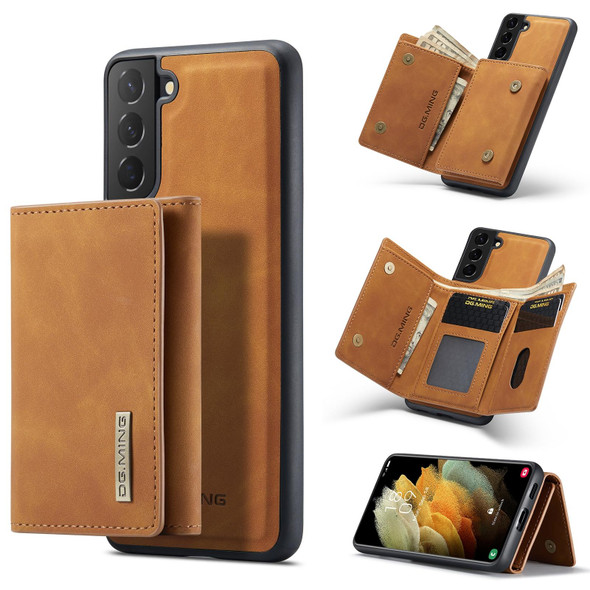 Samsung Galaxy S21 DG.MING M1 Series 3-Fold Multi Card Wallet + Magnetic Back Cover Shockproof Case with Holder Function(Brown)