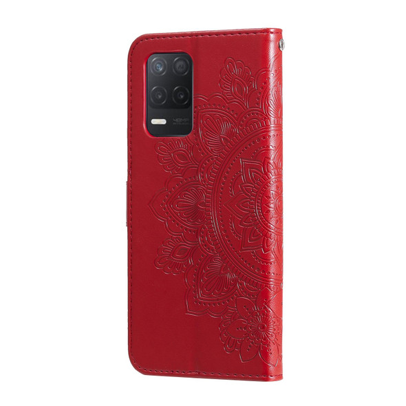 OPPO Realme 8 5G 7-petal Flowers Embossing Pattern Horizontal Flip PU Leather Case with Holder & Card Slots & Wallet & Photo Frame(Red)