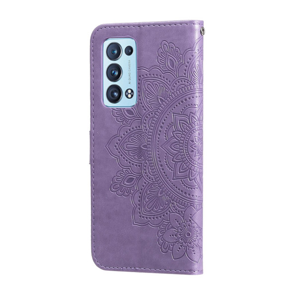 OPPO Reno6 5G 7-petal Flowers Embossing Pattern Horizontal Flip PU Leather Case with Holder & Card Slots & Wallet & Photo Frame(Light Purple)