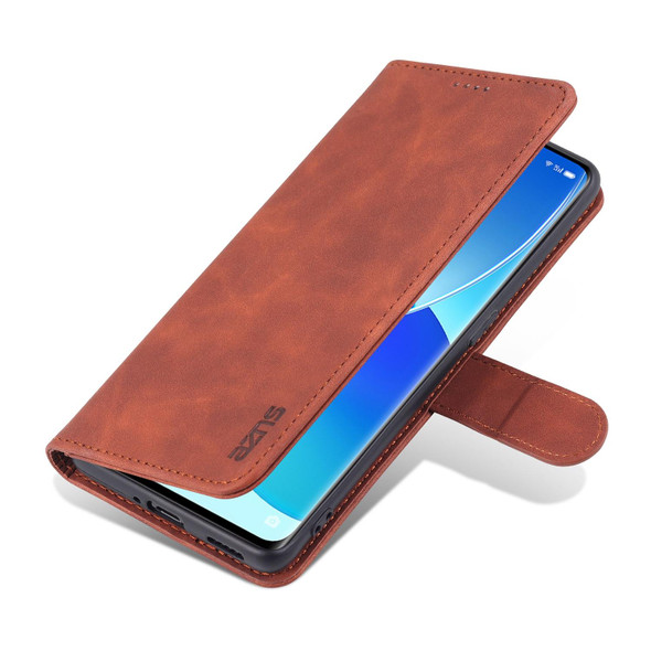 OPPO Reno6 Pro 5G AZNS Skin Feel Calf Texture Horizontal Flip Leather Case with Card Slots & Holder & Wallet(Brown)