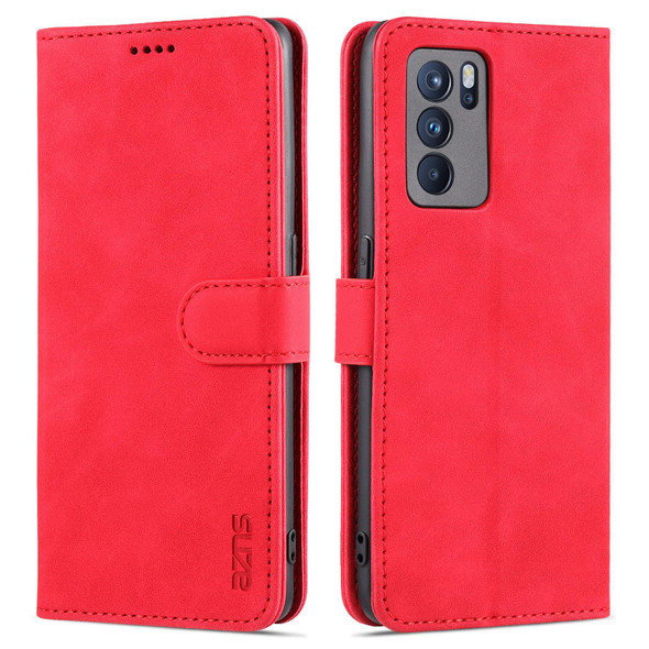 OPPO Reno6 Pro 5G AZNS Skin Feel Calf Texture Horizontal Flip Leather Case with Card Slots & Holder & Wallet(Red)