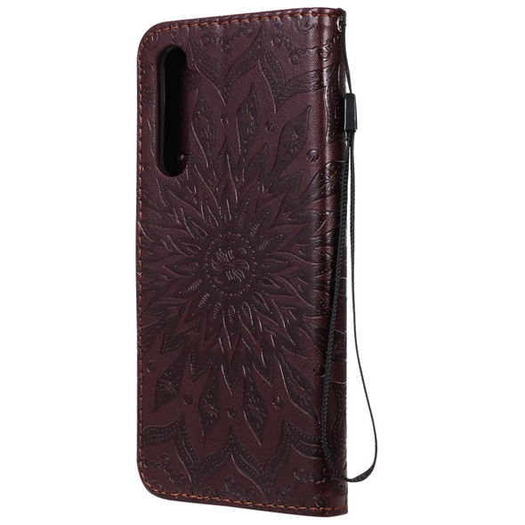 OPPO Realme 6 Pro Pressed Printing Sunflower Pattern Horizontal Flip PU Leather Case with Holder & Card Slots & Wallet & Lanyard(Brown)