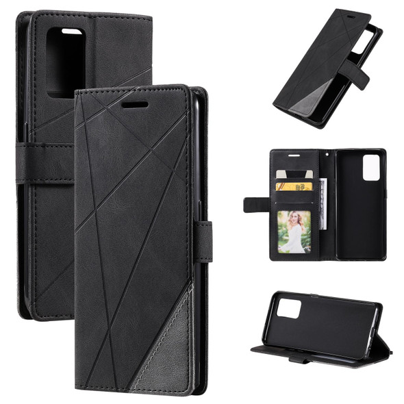 OPPO A74 4G / F19 Skin Feel Splicing Horizontal Flip Leather Case with Holder & Card Slots & Wallet & Photo Frame(Black)