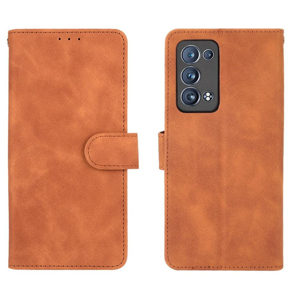 OPPO Reno6 Pro+ Solid Color Skin Feel Magnetic Buckle Horizontal Flip Calf Texture PU Leather Case with Holder & Card Slots & Wallet(Brown)