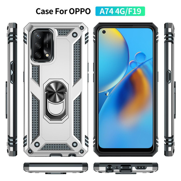 OPPO A74 4G / F19 Shockproof TPU + PC Protective Case with 360 Degree Rotating Holder(Silver)