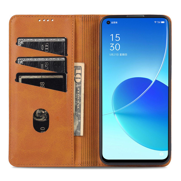 OPPO Reno6 / Reno6 Pro AZNS Magnetic Calf Texture Horizontal Flip Leather Case with Card Slots & Holder & Wallet(Light Brown)