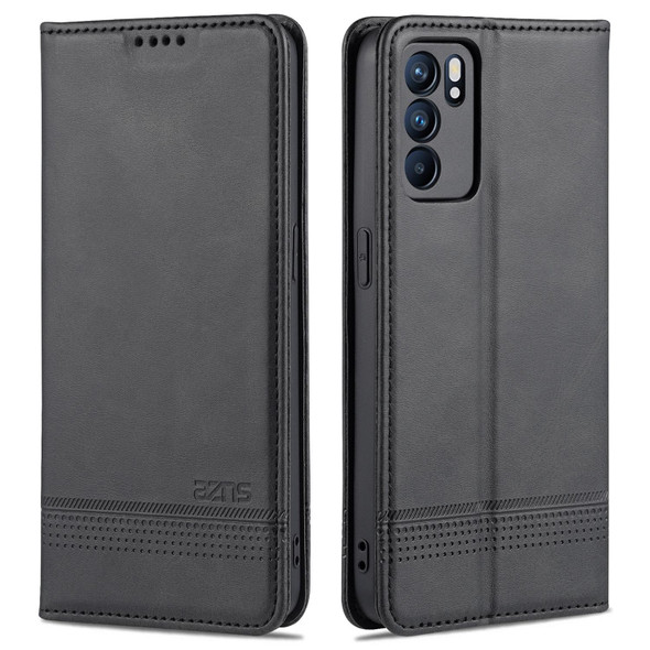 OPPO Reno6 / Reno6 Pro AZNS Magnetic Calf Texture Horizontal Flip Leather Case with Card Slots & Holder & Wallet(Black)