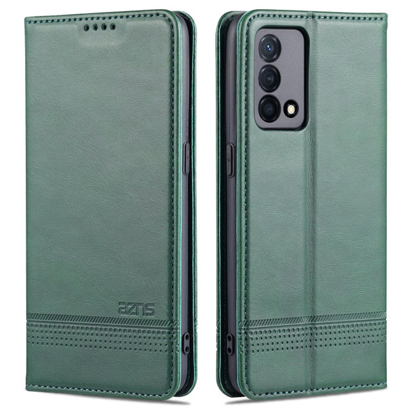 OPPO K9 5G AZNS Magnetic Calf Texture Horizontal Flip Leather Case with Card Slots & Holder & Wallet(Dark Green)