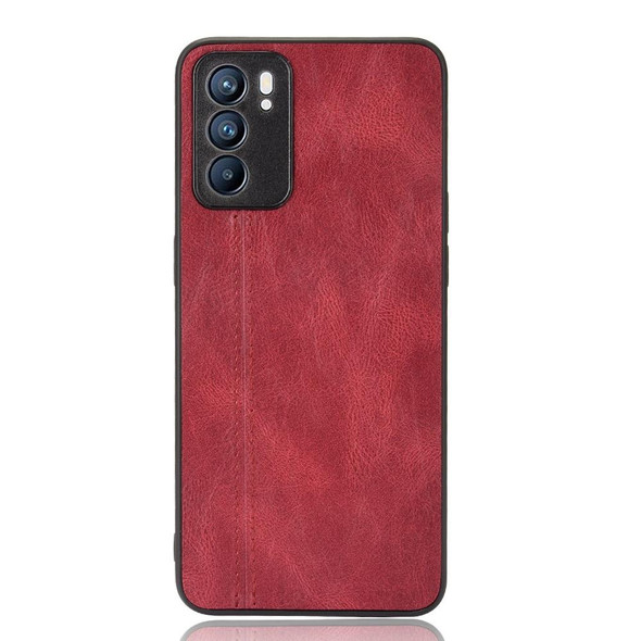 OPPO Reno6 5G Shockproof Sewing Cow Skin Texture PC + PU + TPU Case(Red)