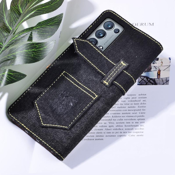 OPPO Reno6 Pro 5G Denim Horizontal Flip Leather Case with Holder & Card Slot & Wallet(Black)