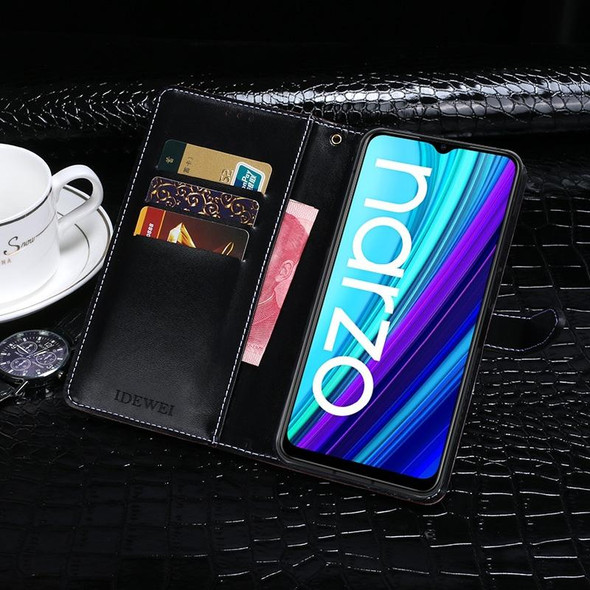 OPPO Realme Narzo 30A idewei Crocodile Texture Horizontal Flip Leather Case with Holder & Card Slots & Wallet(Black)