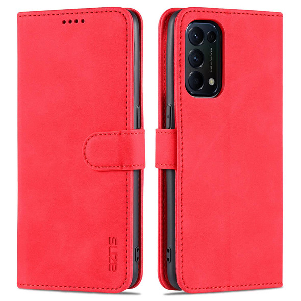 OPPO Reno5 / Reno5 K AZNS Skin Feel Calf Texture Horizontal Flip Leather Case with Card Slots & Holder & Wallet(Red)