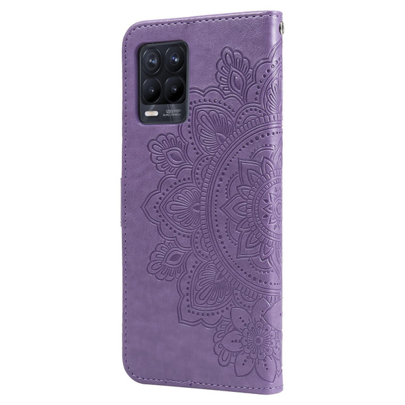 OPPO Realme 8 / Realme 8 Pro 7-petal Flowers Embossing Pattern Horizontal Flip PU Leather Case with Holder & Card Slots & Wallet & Photo Frame(Light Purple)