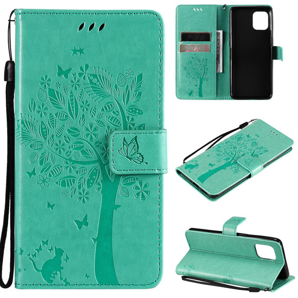 OPPO Find X3 / X3 Pro Tree & Cat Pattern Pressed Printing Horizontal Flip PU Leather Case with Holder & Card Slots & Wallet & Lanyard(Green)