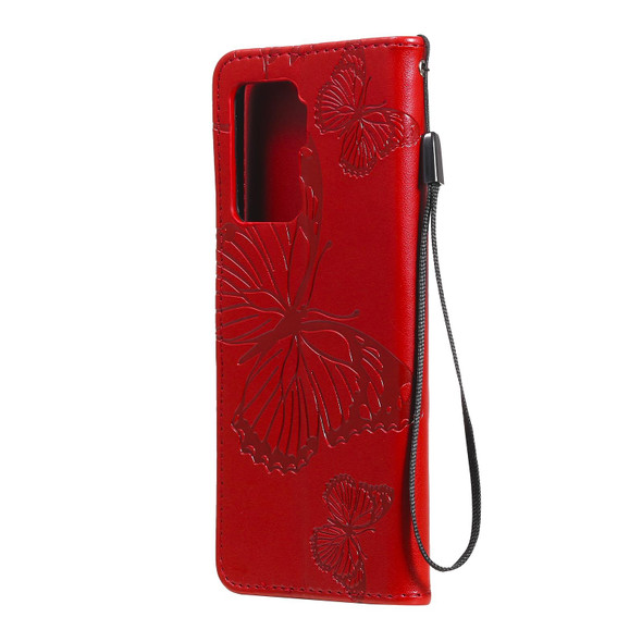 OPPO A94 5G / F19 Pro / Reno 5F Pressed Printing Butterfly Pattern Horizontal Flip PU Leather Case with Holder & Card Slots & Wallet & Lanyard(Red)