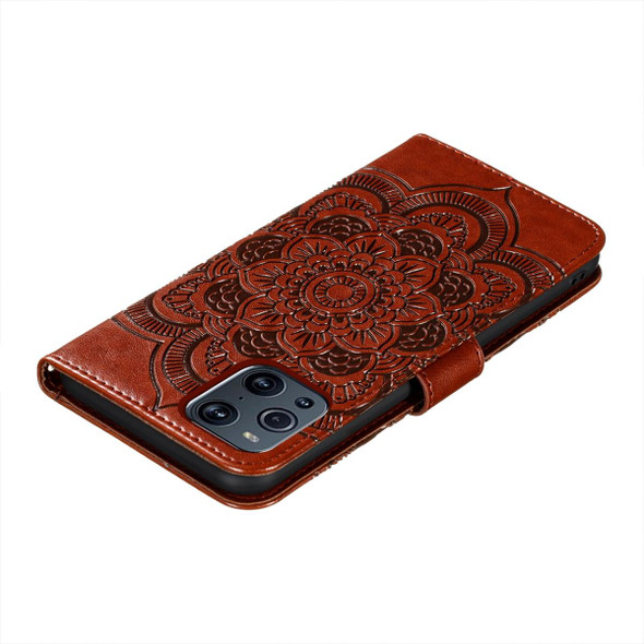 OPPO Find X3 / Find X3 Pro Mandala Embossing Pattern Horizontal Flip PU Leather Case with Holder & Card Slots & Wallet & Lanyard(Brown)