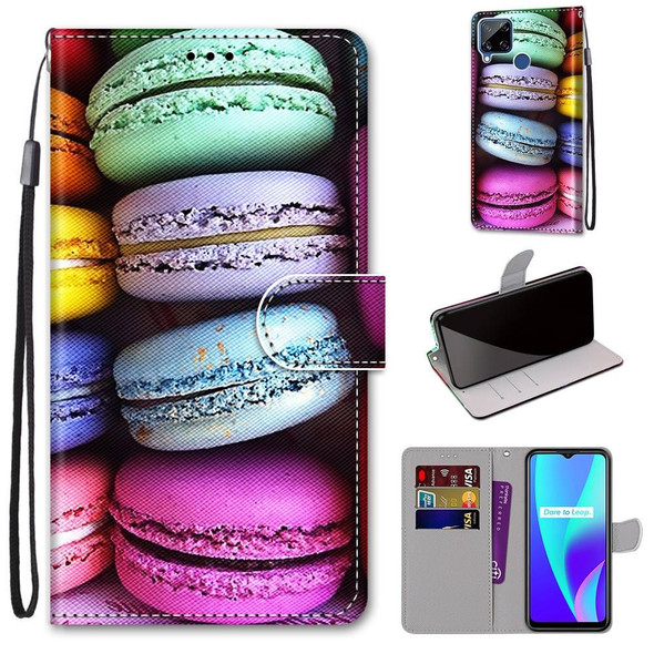 OPPO Realme C15 / C12 / C25 / 7i (Global) / Narzo 20 / 30A Coloured Drawing Cross Texture Horizontal Flip PU Leather Case with Holder & Card Slots & Wallet & Lanyard(Colorful Cakes)