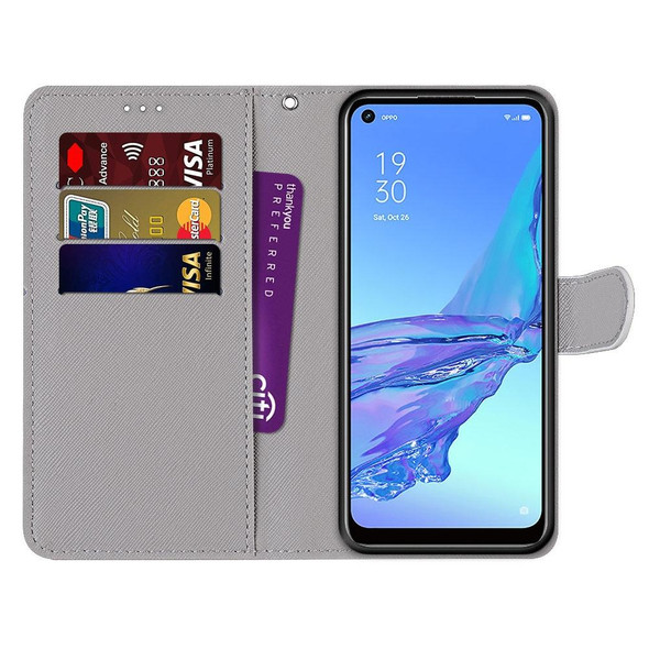 OPPO A53 4G(2020) / A53s / A32 / A33 (2020) Coloured Drawing Cross Texture Horizontal Flip PU Leather Case with Holder & Card Slots & Wallet & Lanyard(Middle Finger White Cat)