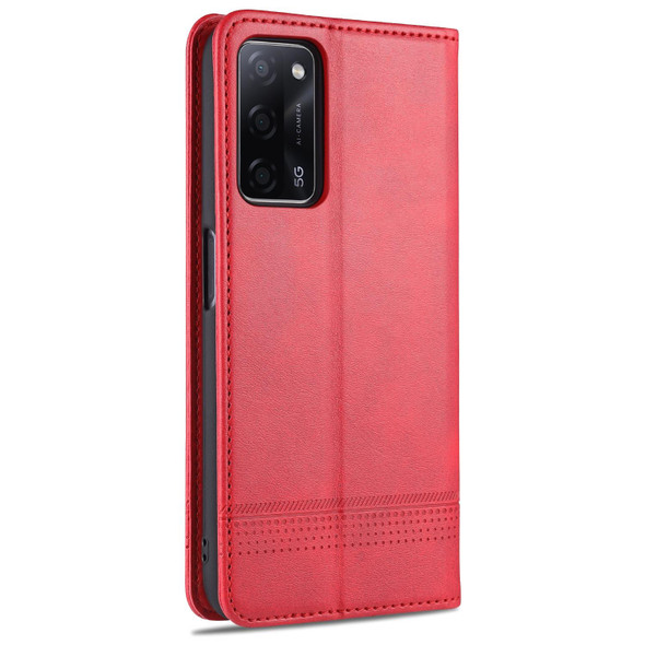 Oppo A55 5G AZNS Magnetic Calf Texture Horizontal Flip Leather Case with Card Slots & Holder & Wallet(Red)