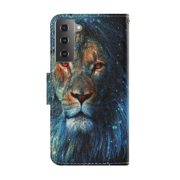 Samsung Galaxy S21 5G Coloured Drawing Pattern Horizontal Flip PU Leather Case with Holder & Card Slots & Wallet & Lanyard(Lion)